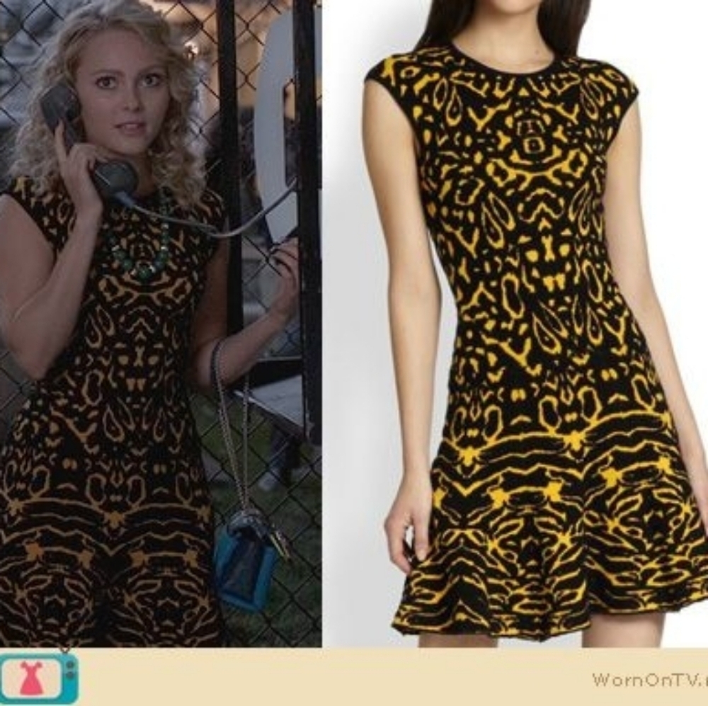 Torn by Ronny Kobo Malu Wool Blend Black Yellow Fit Flare Mini Dress Small